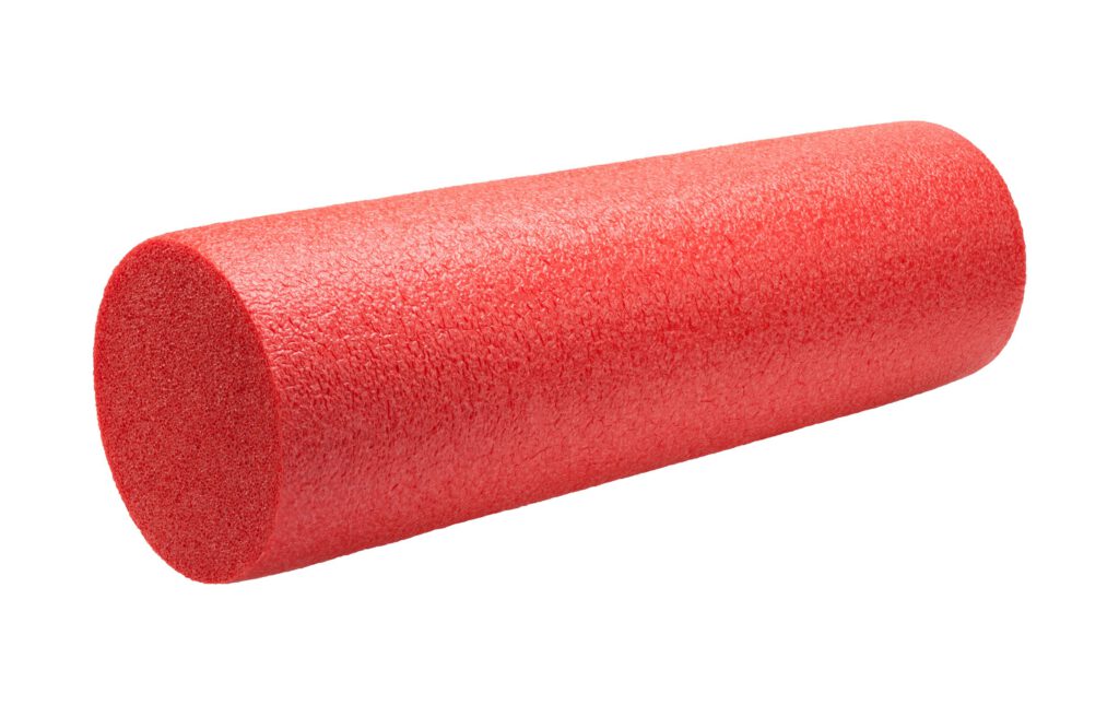 red,high,density,foam,exercise,roller,isolated,on,white.